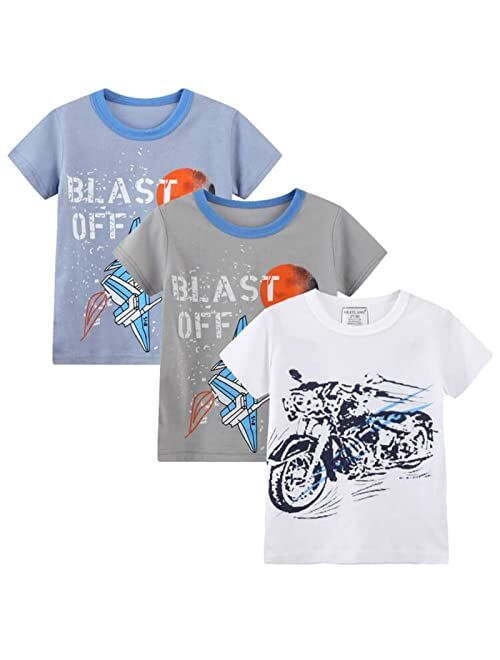 Hileelang Boys' Short-Sleeve Tees Cotton Casual White Blue Graphic T-Shirt Crewneck Summer Top Clothes Shirts Packs Sets
