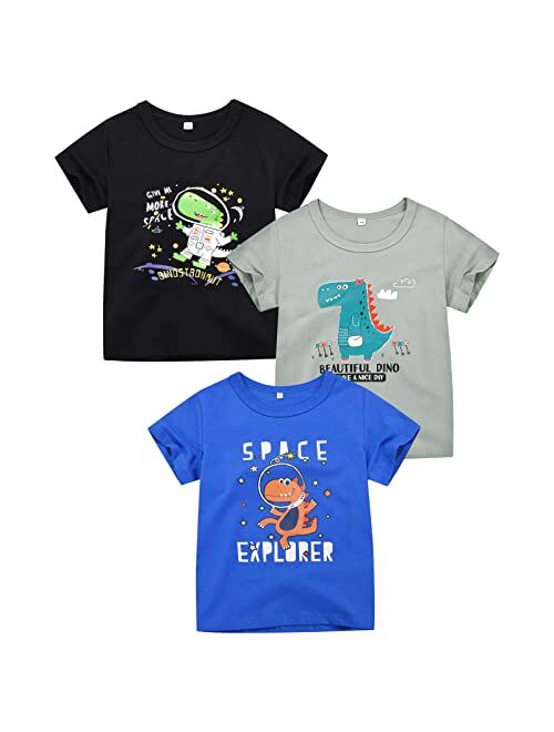DEEKEY Toddler Little Kids Boys 3-Pack Short Sleeve Graphic T-Shirts Top Tee Clothes Size for 2-7 Years