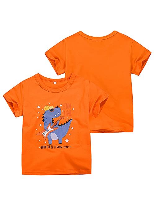 DEEKEY Toddler Little Boys 3-Pack Outfit Crew Neck Short Sleeve T-Shirts with Chest Print Top Tee Size 1-7 Soft Cotton Years