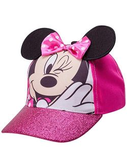 Girls Minnie Mouse Cotton Baseball Cap 3D Ears Glitter Rim (Toddler/Little Girls)