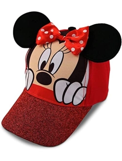 Girls Minnie Mouse Cotton Baseball Cap 3D Ears Glitter Rim (Toddler/Little Girls)