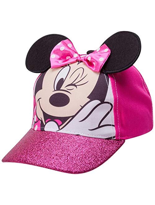 Disney Girls Minnie Mouse Cotton Baseball Cap 3D Ears Glitter Rim (Toddler/Little Girls)