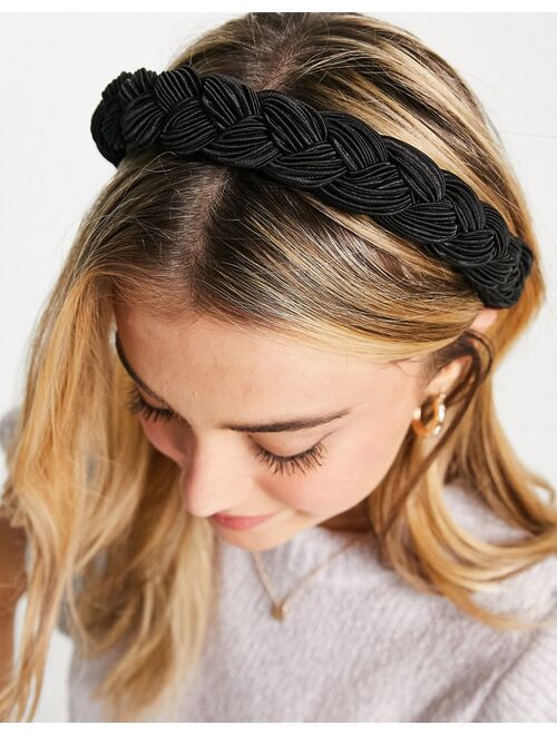 ASOS DESIGN plaited headband in black plisse