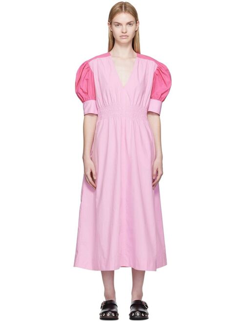 GANNI Pink V-Neck Midi Dress