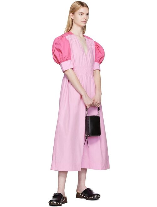 GANNI Pink V-Neck Midi Dress