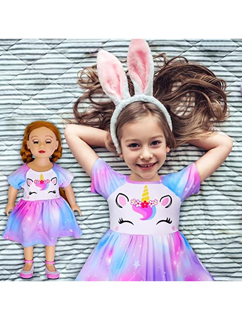 MHJY Girls & Doll Matching Nightgowns Unicorn Nightdress Sleepwear Pajamas for Girls and 18"Dolls