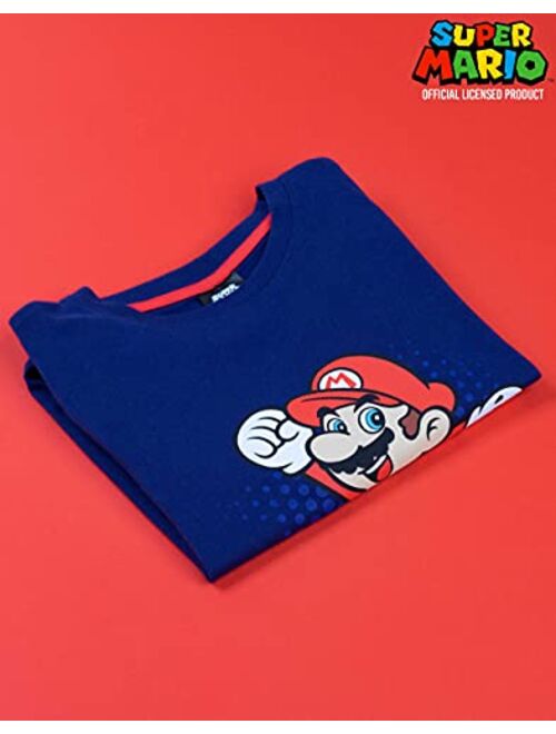 SUPER MARIO Nintendo T Shirt Boys Kids Blue Short Sleeve Gamer Top