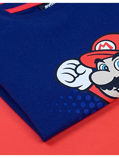 SUPER MARIO Nintendo T Shirt Boys Kids Blue Short Sleeve Gamer Top