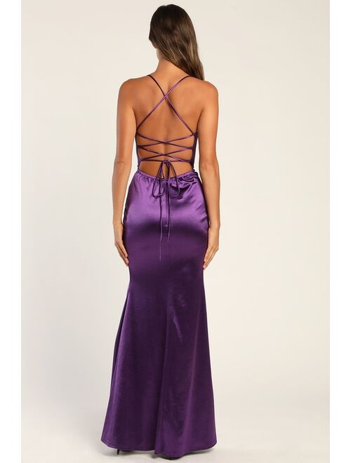 Lulus Radiant Appearance Purple Satin Lace-Up Backless Maxi Dress