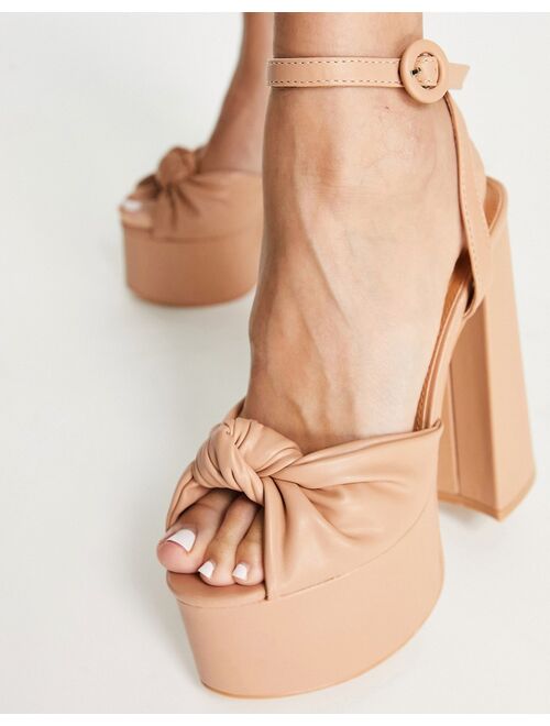 Public Desire Knot On platform heeled sandals in beige