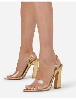 Ego Beatrix block heeled sandals with pointed toe in gold croc