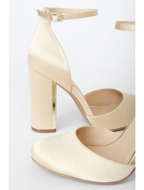 Lulus Laura Champagne Satin Ankle Strap Heels