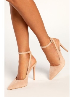 Liga Ivory Satin Ankle Strap Pointed-Toe Pumps
