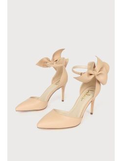 Lizaa Light Nude Bow Ankle Strap Pumps
