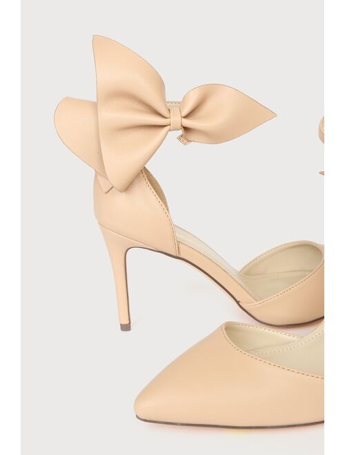 Lulus Lizaa Light Nude Bow Ankle Strap Pumps