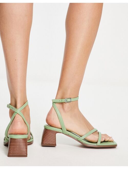 ASOS DESIGN Hampton block mid heeled sandals in mint