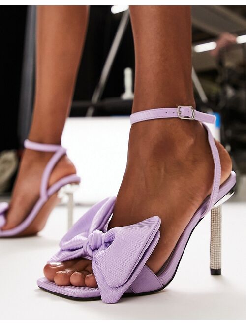River Island diamante detail heeled sandal with bow in lilac