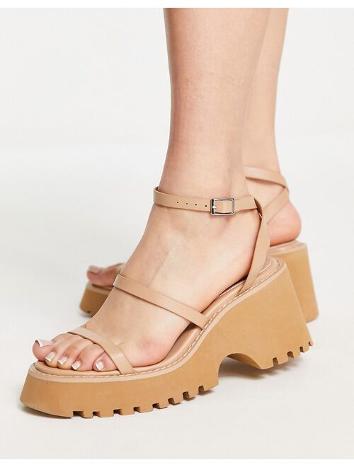 ASOS DESIGN Trip triple strap chunky cleated sandals in beige