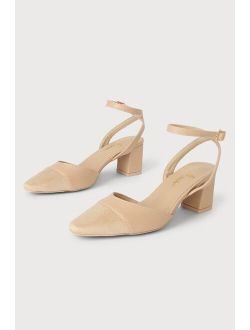 Lelaya Light Nude Ankle Strap Pointed Toe Pumps