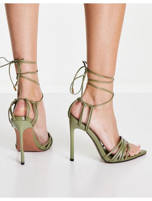 ASOS DESIGN Nandi strappy pointed high heeled sandals in green