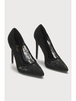 Lacia Black Lace Pointed-Toe Pumps