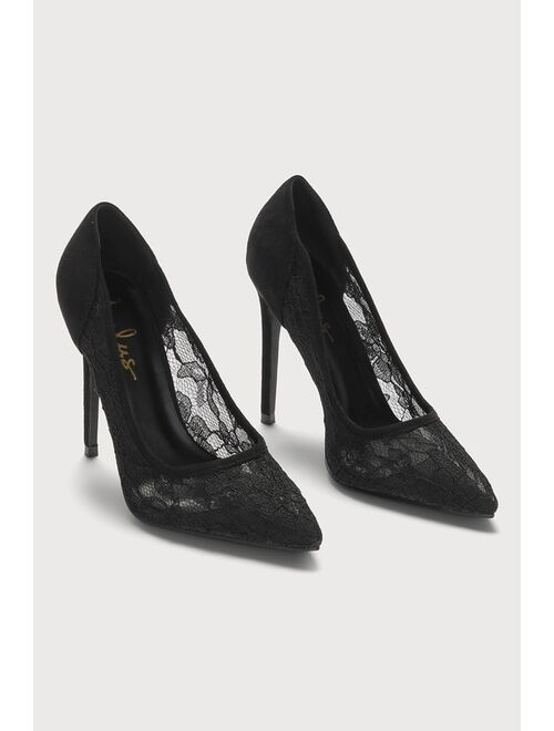 Lulus Lacia Black Lace Pointed-Toe Pumps