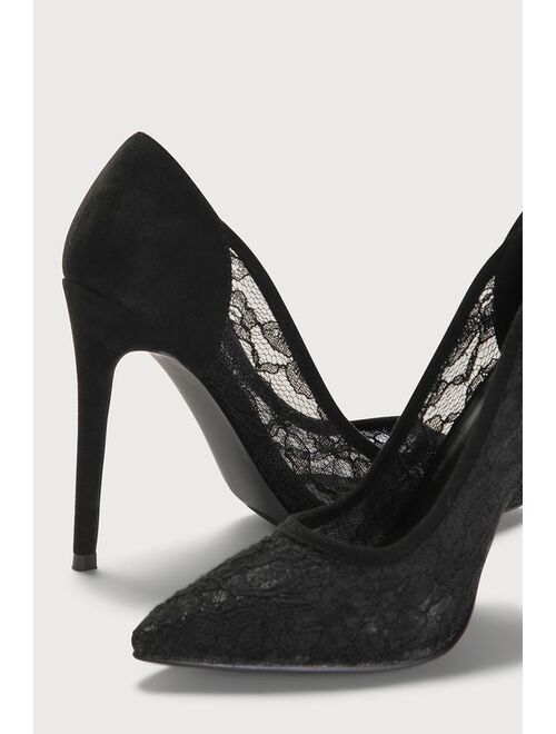 Lulus Lacia Black Lace Pointed-Toe Pumps