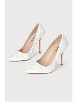 Lomu Light Nude Satin Woven Pointed-Toe Pumps