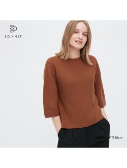 3D Knit Cotton Wide 3/4 Sleeve Sweater