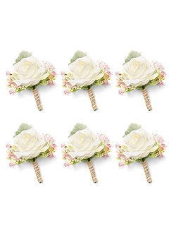 YSUCAU White Rose Corsage and Men Boutonniere Set for Wedding Ivory Corsages Wristlet Band Bracelet for Wedding Mother of Bride and Groom, Prom Flowers
