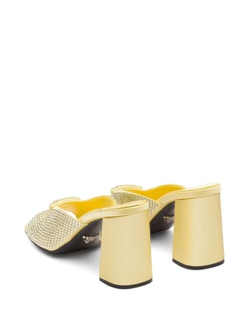 Prada crystal-studded high-heeled satin slides