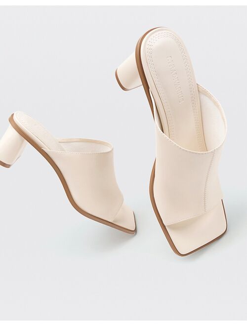 Stradivarius mid-heeled mule with squared toe in cream