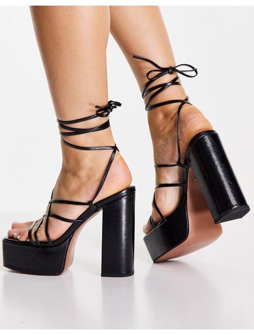 ASOS DESIGN Nanon strappy platform heeled sandals in black