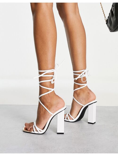 Public Desire Amira tie up block heel sandals in white