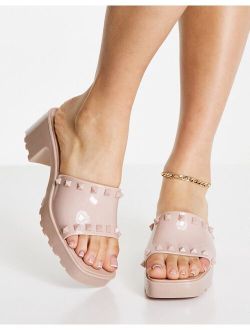 Hani studded jelly heeled mules in beige