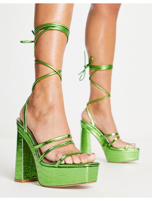 SIMMI Shoes Simmi London Sia strappy platform heels in metallic green