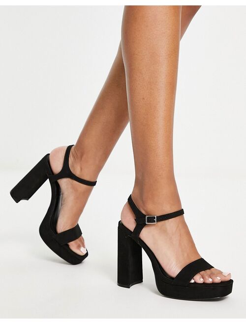 Pull&Bear platform heeled sandals in black