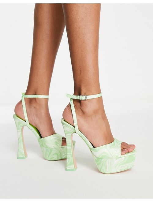 Public Desire Truce platform high heel sandals in lime swirl print