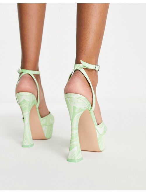 Public Desire Truce platform high heel sandals in lime swirl print