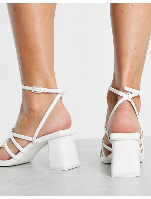 Pull&Bear strappy mid block heeled sandals in white