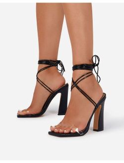 Ego Yaritza block heeled sandals with ankle tie in black croc