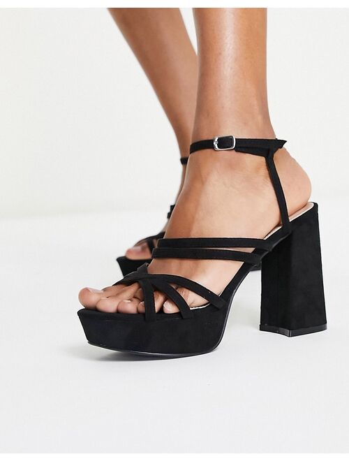 Glamorous platform heel strap detail sandals in black