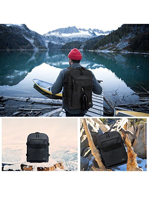 Rangeland Lightweight Travel Backpack Hiking Daypack Laptop Bookbag, 17L Carry-on Personal Item Weekender Overnight Bag Unisex, All Black