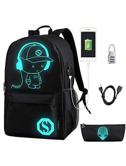 FLYMEI Bookbags for Men, Anime Cartoon Luminous Backpack with USB Charging Port, 17-Inch Laptop Backpack for Men, School Backpack for Girls/Boys, Cool Anime Backpack