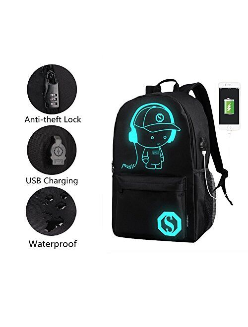 FLYMEI Bookbags for Men, Anime Cartoon Luminous Backpack with USB Charging Port, 17-Inch Laptop Backpack for Men, School Backpack for Girls/Boys, Cool Anime Backpack