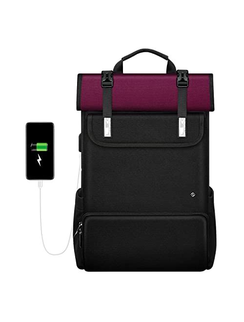 Fintie FINPAC Laptop Backpack with Expandable Roll Top, 15.6 Inch Travel Daypack Casual Computer Carrying Bag for Men Women Business School (Burgundy)