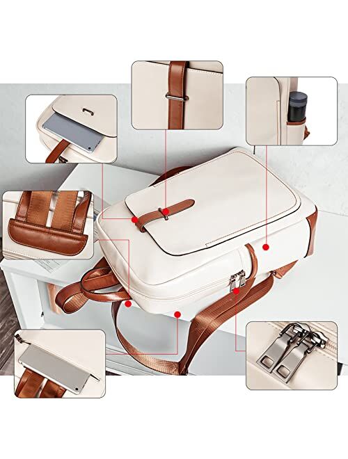 BROMEN Laptop Backpack Purse for Women Vegan Leather Travel 15.6 inch Computer Bag Fashion College School Bookbag