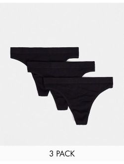 3 pack ribbed seamless thong pack in black