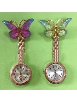 UKCOCO Nurse Pocket Watch 2pcs Butterfly Brooch Nurse Watch Women Clip on Watch Quartz Pocket Watch Badge Watches for Doctor Nurse Easy to Read