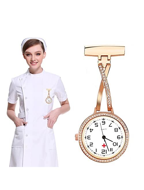 Whodoit New Rose Gold Nurse Clip-on Pocket Watch, Portable Nurse Retro Metal Pendant Pocket Watch, Nurse Brooch Pocket Watch for Women